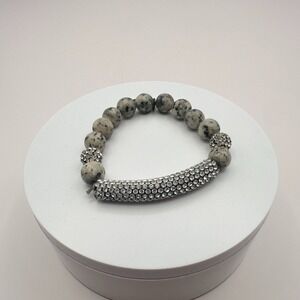 Vintage Y2K Lia Sophia Dalmatian Jasper Rhinestone Stretch Bracelet Jewelry